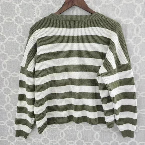 Flying Tomato Striped Stretched Cropped Pullover Sweater Women's L - Picture 4 of 9